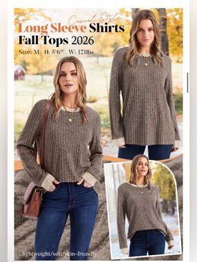 WIHOLL Long Sleeve Shirts for Women Lightweight Sweaters Fall Outfits 2026 Color